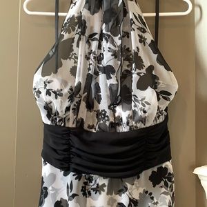 Black and White Floral Halter Dress